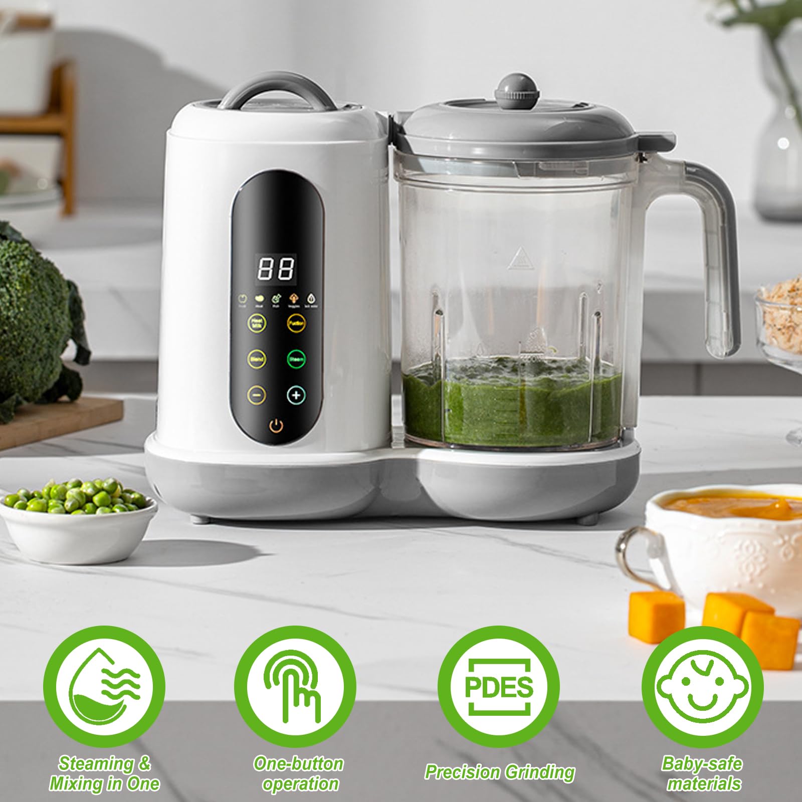Préparateur D'aliments Pour Bébé, Robot Cuiseur Mixeur Pour Bébés Avec Cuisson à La Vapeur, Mélange Et Chauffage, Cuiseur Mixeur Multifonctions Avec 4 Préréglages De Cuisson