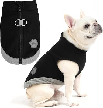 Mihachi Dog Fleece Vest Sweater Zip Up Warm Pullover Step-in Dog Jacket with Dual D-Ring Leash, Winter Cold Weather Reflective Coat Clothes Hoodie for Small Medium Dogs Puppy Cat Boy Girl, Black S