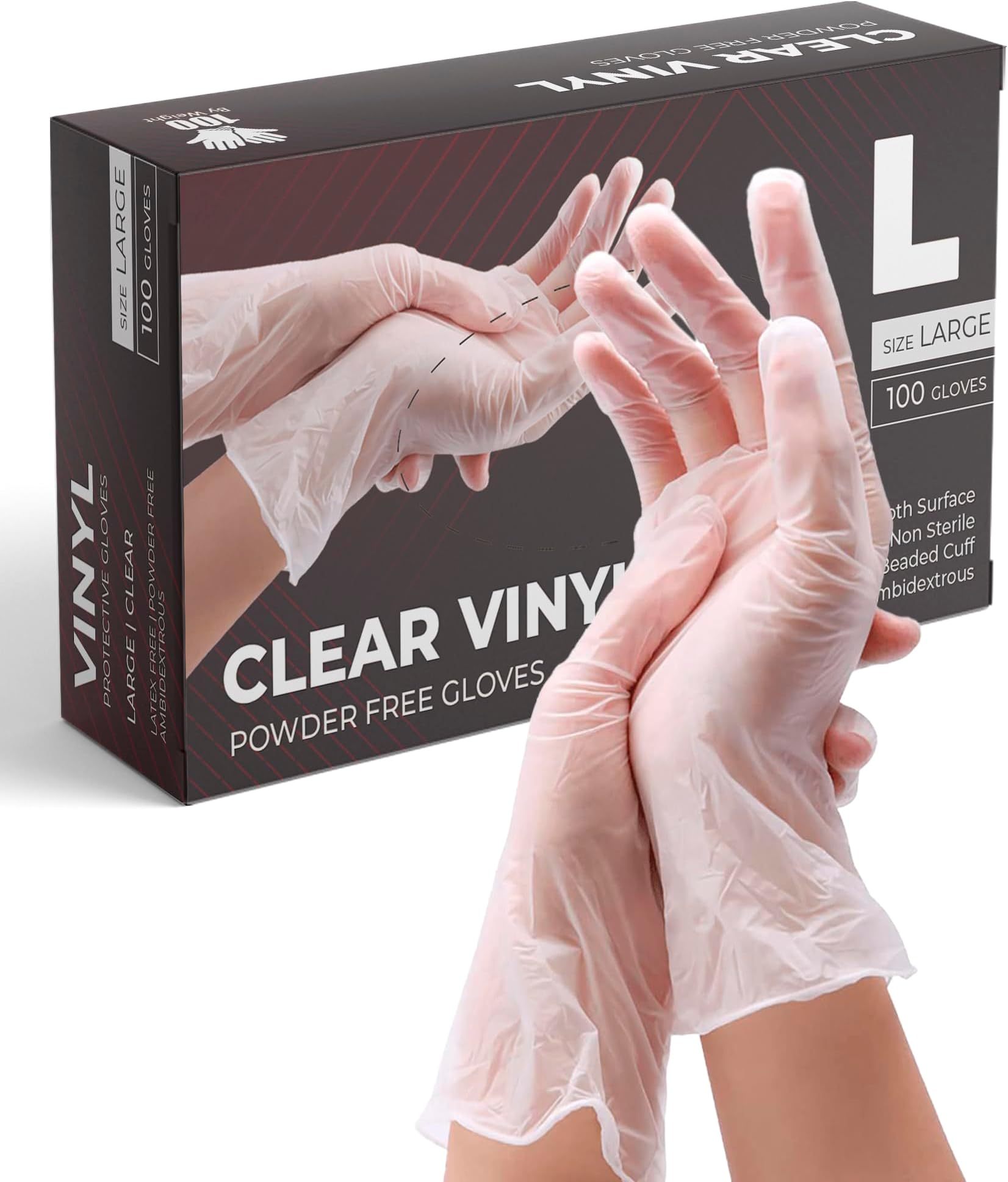 Vinyl Multi-Purpose Clear Gloves, Powder Free, Disposable, 100 Pack