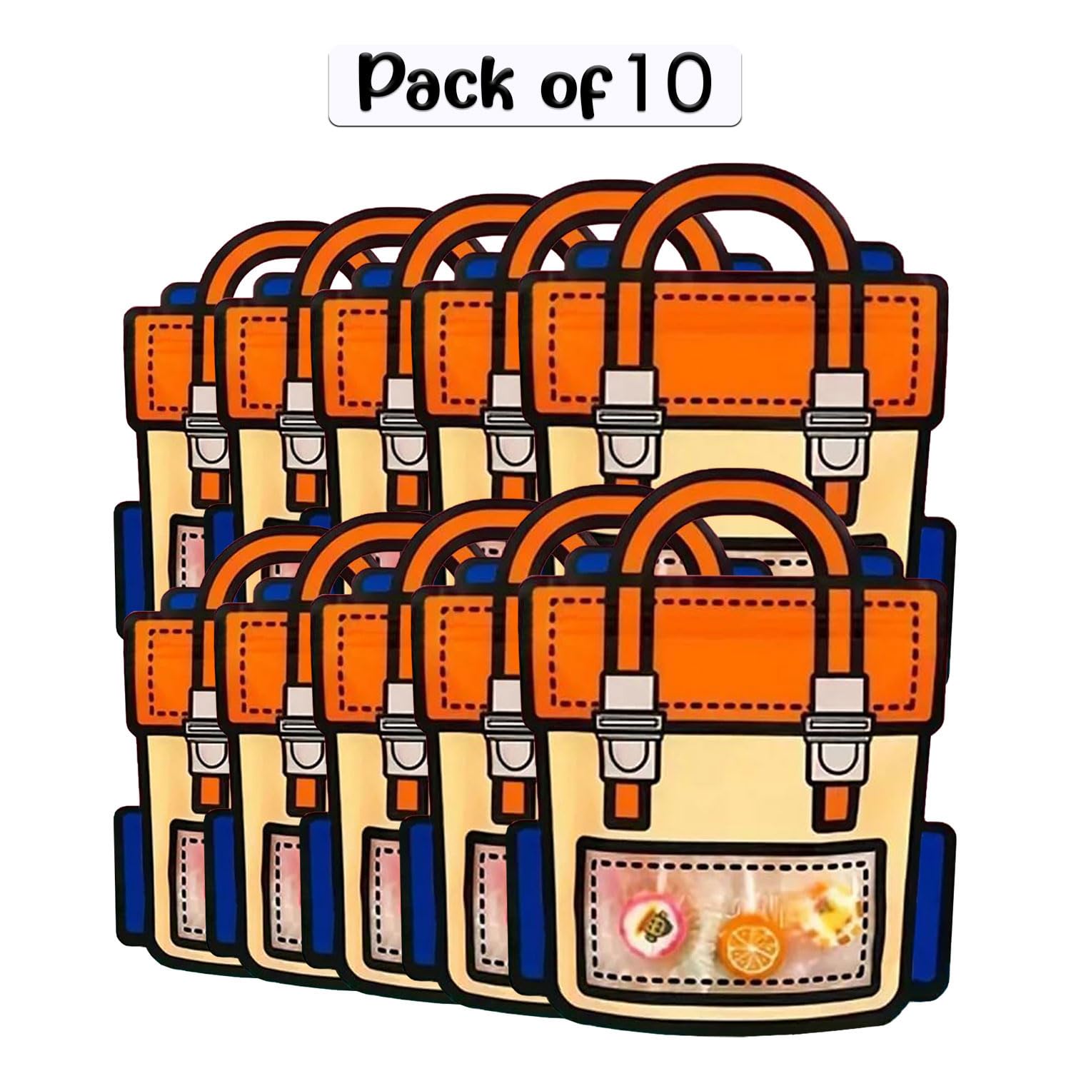 SKY FLEXI PACK – 10 Pcs, Medium, School Bag Themed Candy & Cookie Bags (24cm x 28cm, Orange) – Perfect Goody Bags for Kids, Ideal for Return Gifts for Birthday and Party Favors 1
