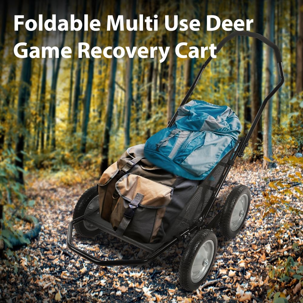 G-PLUS 500 Pounds Capacity Foldable Multi Use Deer Game Recovery Cart Utility Gear Dolly with 4 Oversized Wheels All Terrain Cart