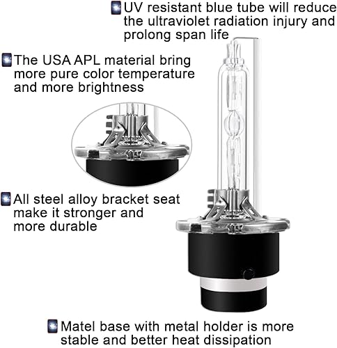 Miniatura 4 de Sinoparcel D4S - Bombillas HID de xenón para faros delanteros, 6000 K, 35 W, luces de repuesto de haz alto y bajo, 2 años de ancho, paquete de 2
