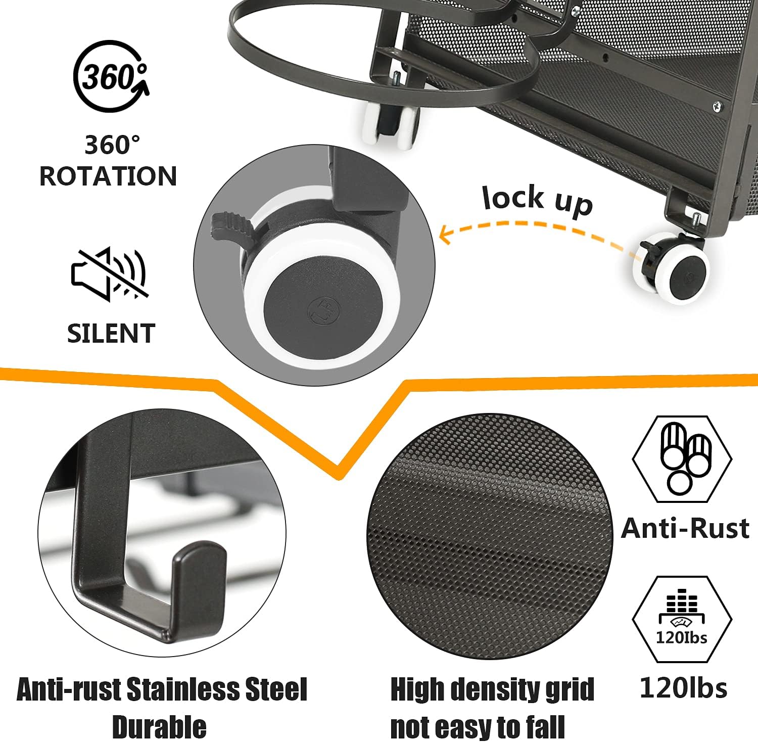 Jubao Garage Ball Storage Rack Rolling Sports Rack Organizer with Casters Wheels, Sports Gear Storage with Baskets and Hooks, Outdoor Sports Equipment Organizer with Cap Holder, Gift for Kids, Gray