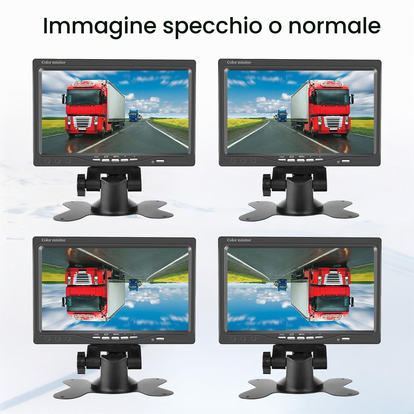 Inefala Kit Telecamera Posteriore Con Monitor HD 7" E 2 Telecamere AHD IP67, Visione Notturna, Per Camper E Camion – 12V/24V