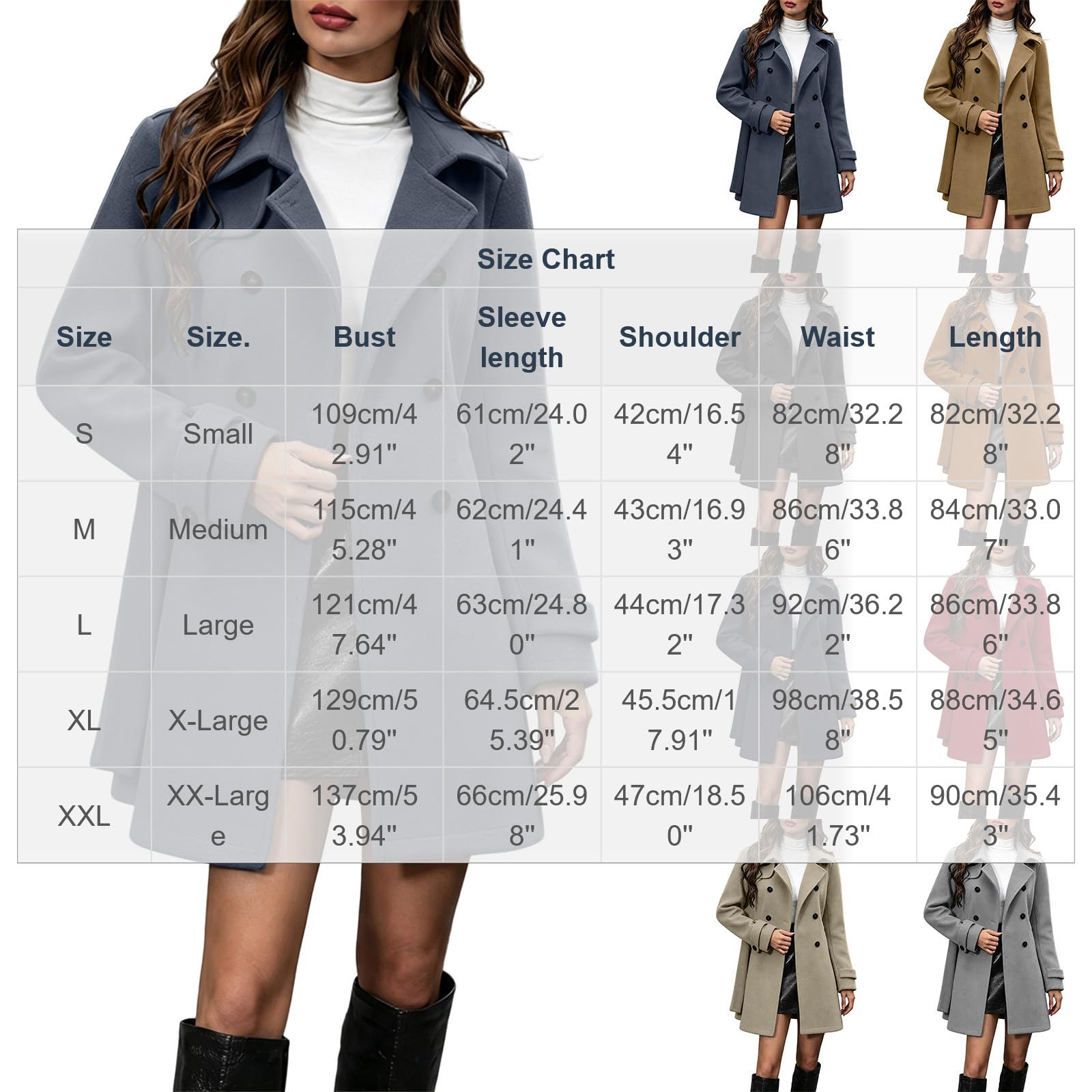 Mantel Damen Wintermantel Lang Winterjacke Elegant Wintercoat Wollmantel