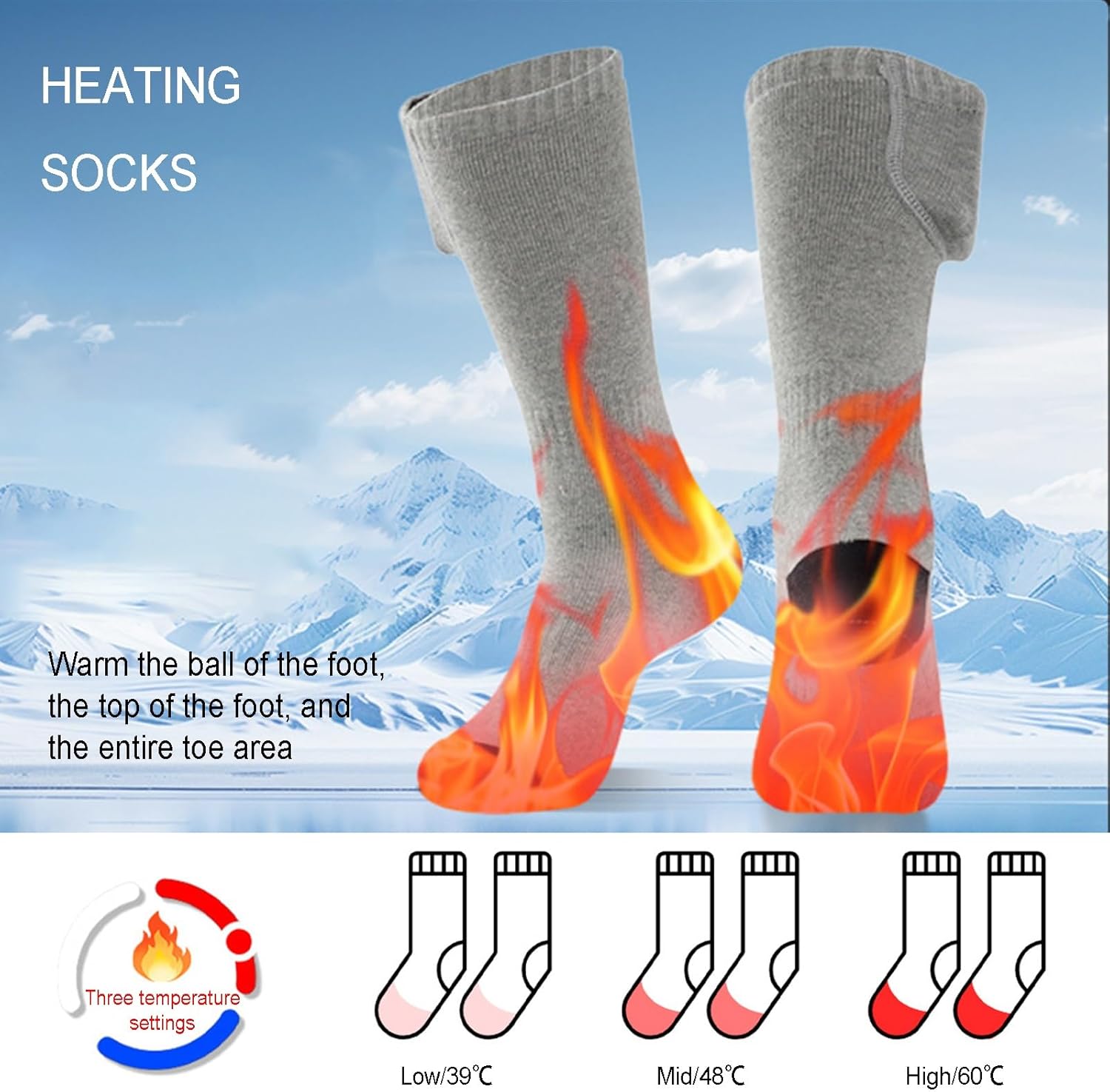 Electric Socks for Men, Heated Ski Socks for Women, Washable, 3 Heating Levels, Up to 5-9 Hours, for Camping Fishing Cycling Skiing Skating Hiking