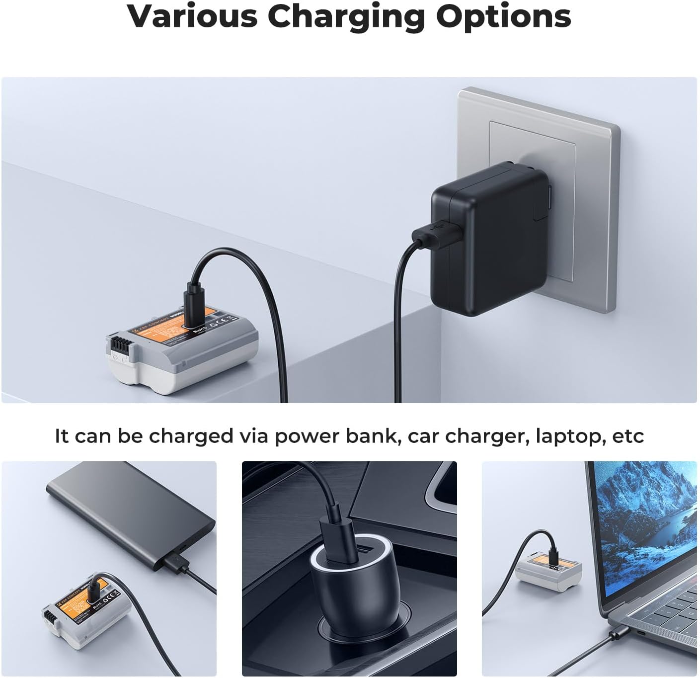 K&F CONCEPT 2600mAh EN-EL15C Battery, USB-C Fast Charging Z6iii Battery Compatible with Nikon ZR, Z8, Zf, Z7, Z6, Z7ii, Z6ii, Z5, D850, D810, D810A, D780, D750, D610, D500, D7500, D7200 Camera