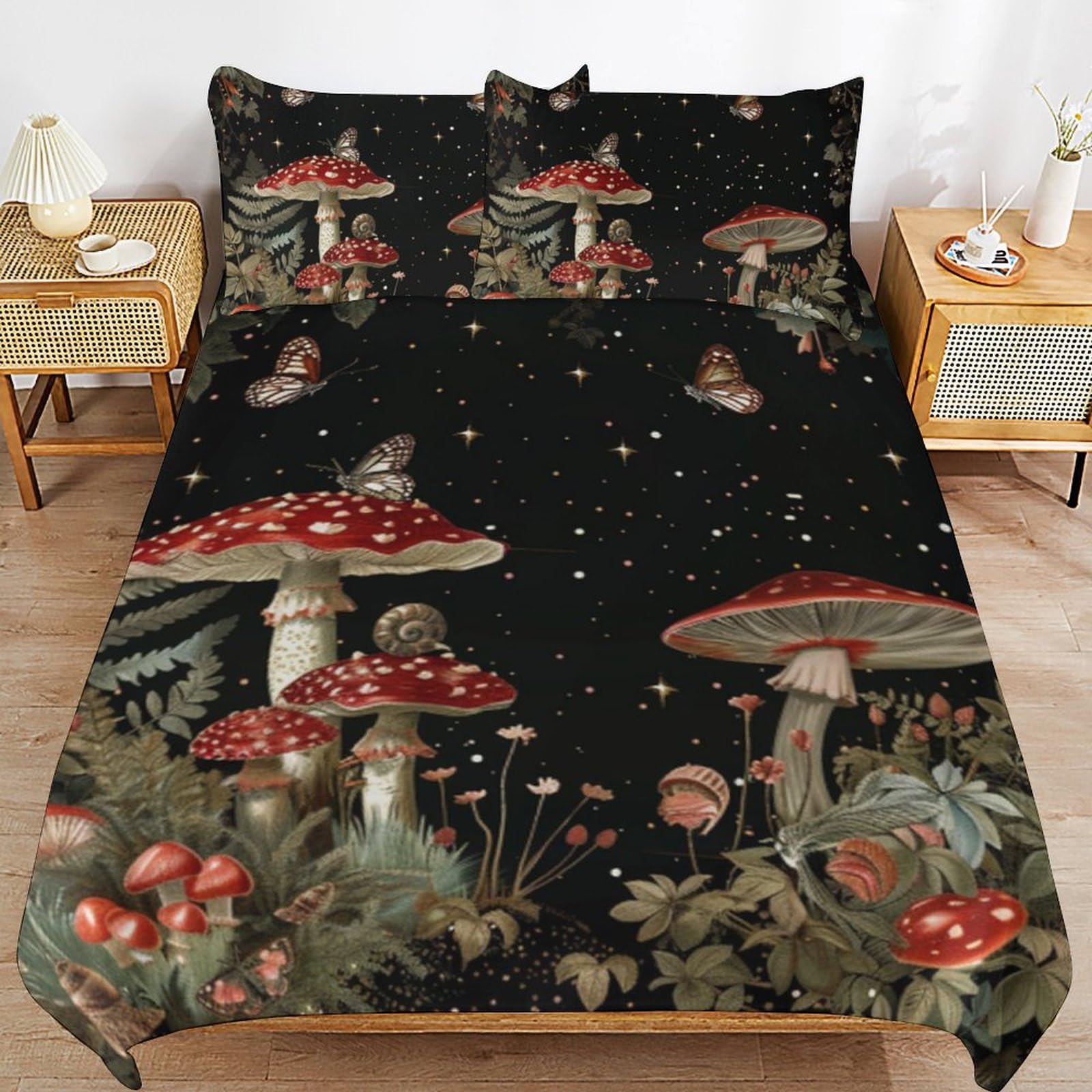 Parure de lit housse de couette champignon escargot 3 pièces pour parure lit fille garçon
