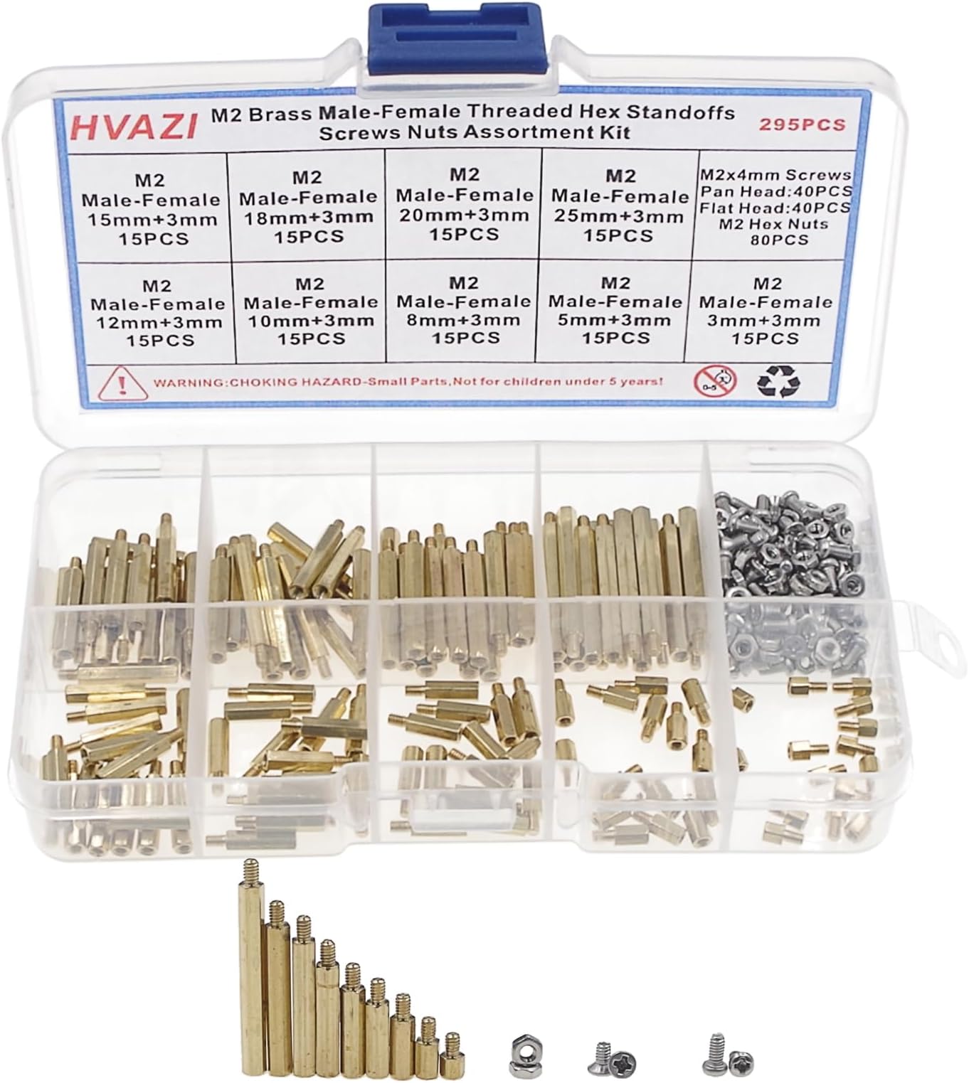 M2 Brass Male-Female Threaded Hex standoffs spacers/Stainless Steel Screws/Nuts Assortment kit;Female Length:3mm to 25mm