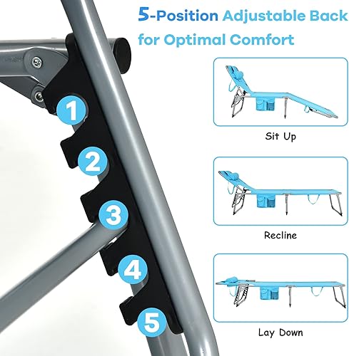 Miniatura 5 de COSTWAY Sillón de playa al aire libre Tumbona plegable con almohada turquesa