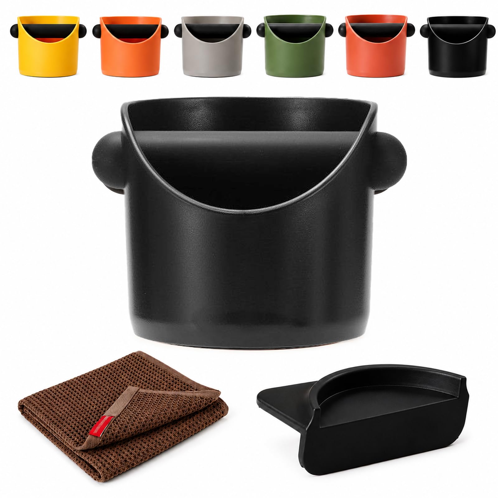 AURALIN Round Black Coffee Knock Box Set with Tamping Mat and Cotton Cloth