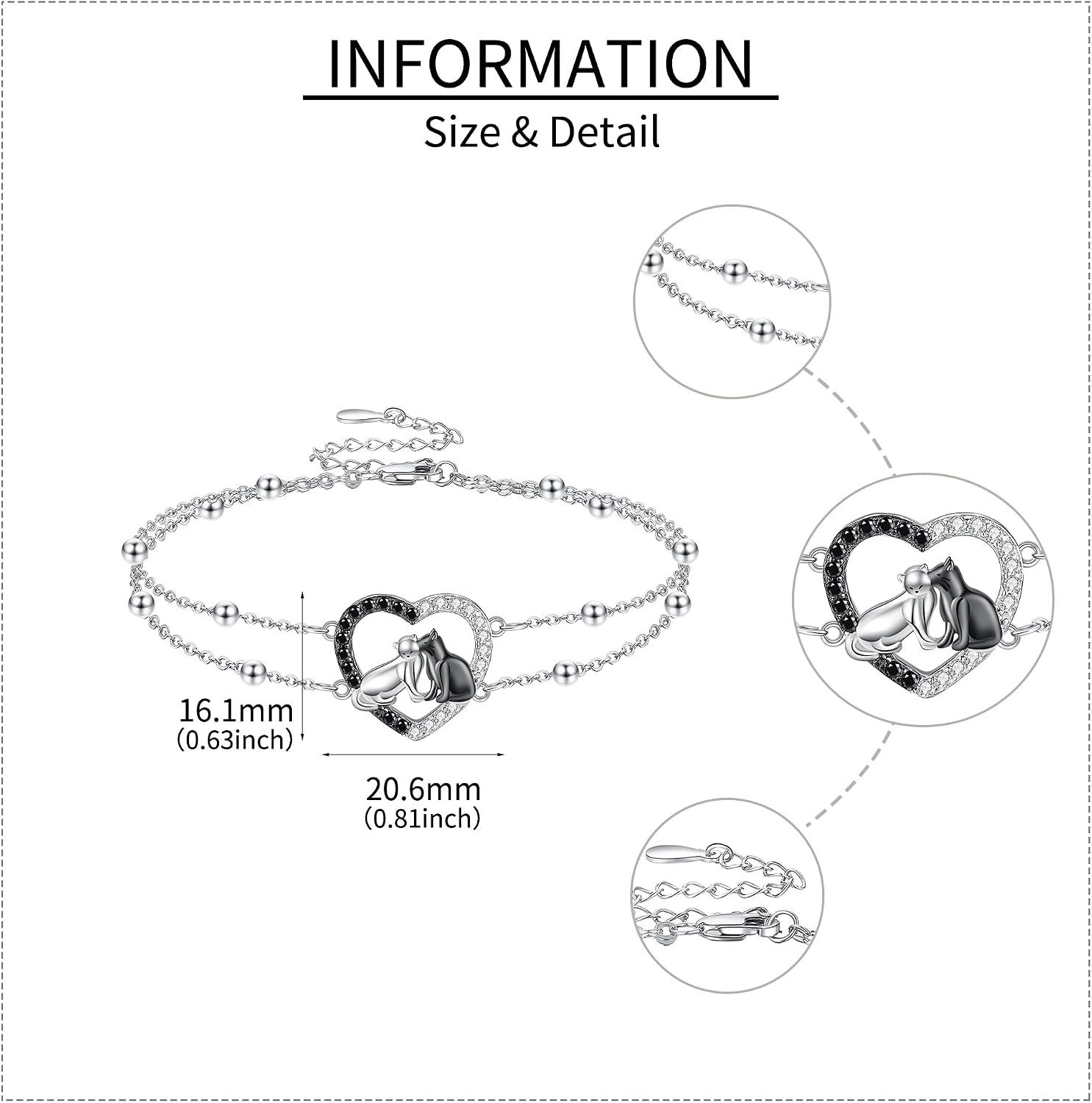 Butterfly/Ladybug/Cat/Bee/Dog Bracelet 925 Sterling Silver Double Layered Chain Animal Jewellery Gifts for Women