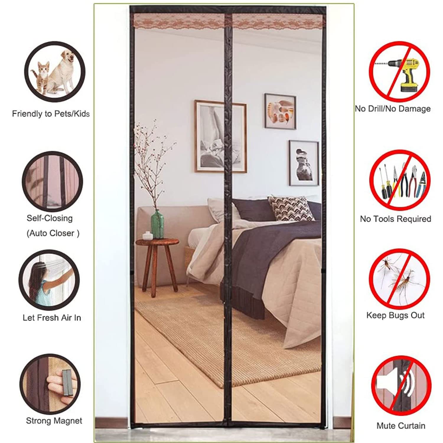 Zanzariera Magnetica Regolabile ARCOL Per Porte - 200x240 Cm Nero - Foto 9