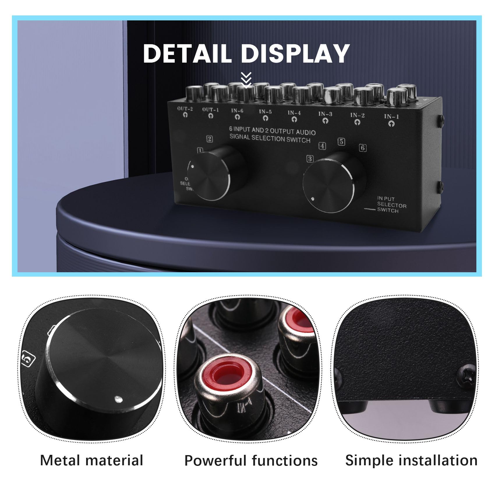 Conmutador 6 en 2 Salidas o 2 en 6 Salidas Conmutador de Altavoces Conmutador de SeleccióN de SeñAl de Fuente de Sonido EstéReo, Interfaz Adopta Interruptor Manual de DiseñO