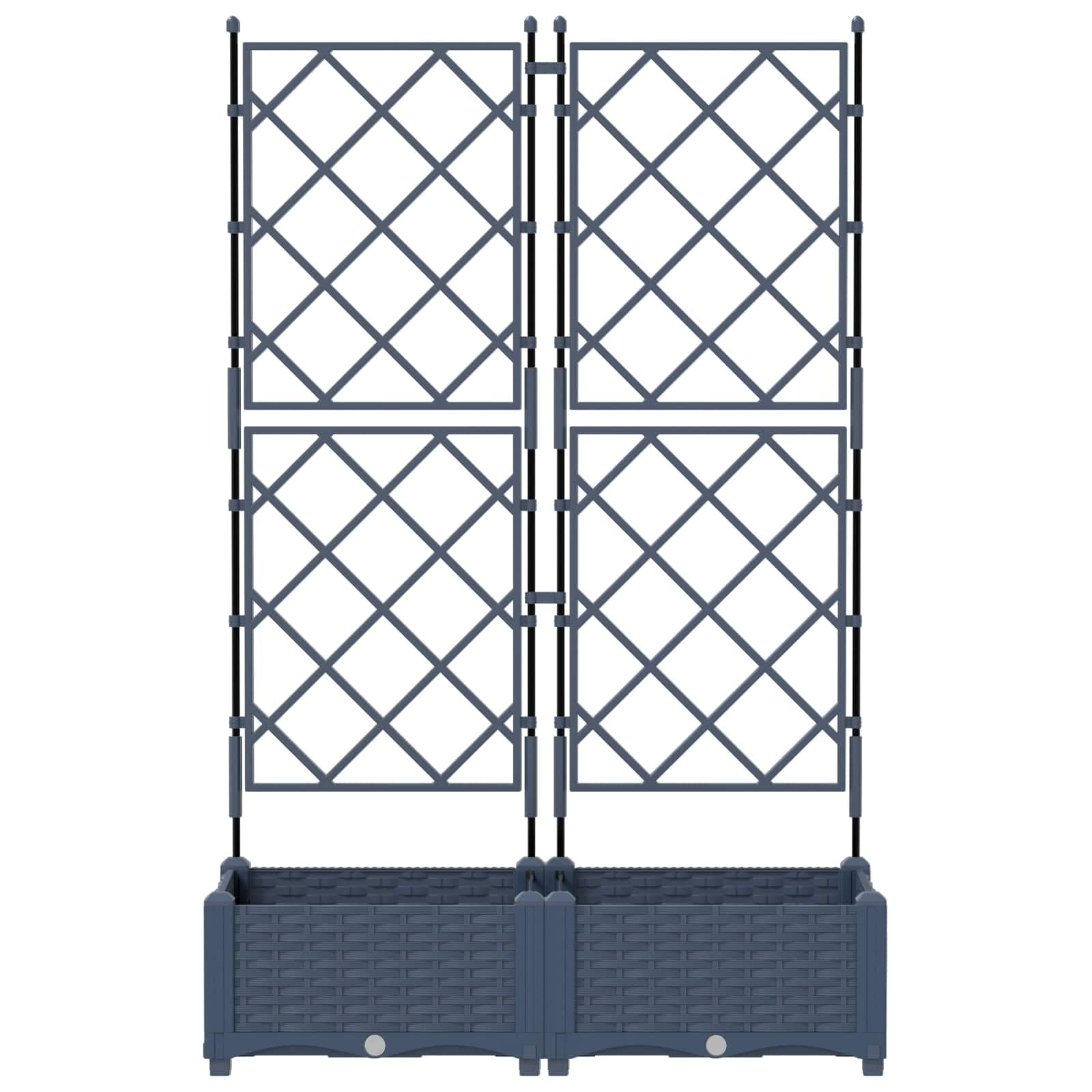 Jardinera de plástico gris 80 x 40 x 125,5 cm, 2 unidades con ayuda para enredaderas, resistente a la intemperie, para balcón, terraza, exterior, como maceta, jardinera