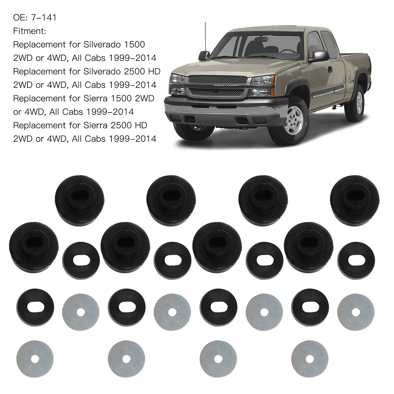 Karoseria Cab Mount Bushing Kit, 24 szt. Body Cab Mount Bushing Kit 7 141 Pickup akcesoria zamienne do Silverado 1500 2500 HD