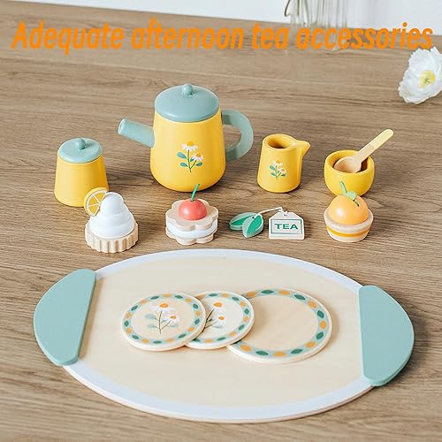 Miniatura 10 de Juego de té de madera para niñas pequeñas, juego de té para niños pequeños, juguetes de madera, accesorios de cocina para niños pequeños Té