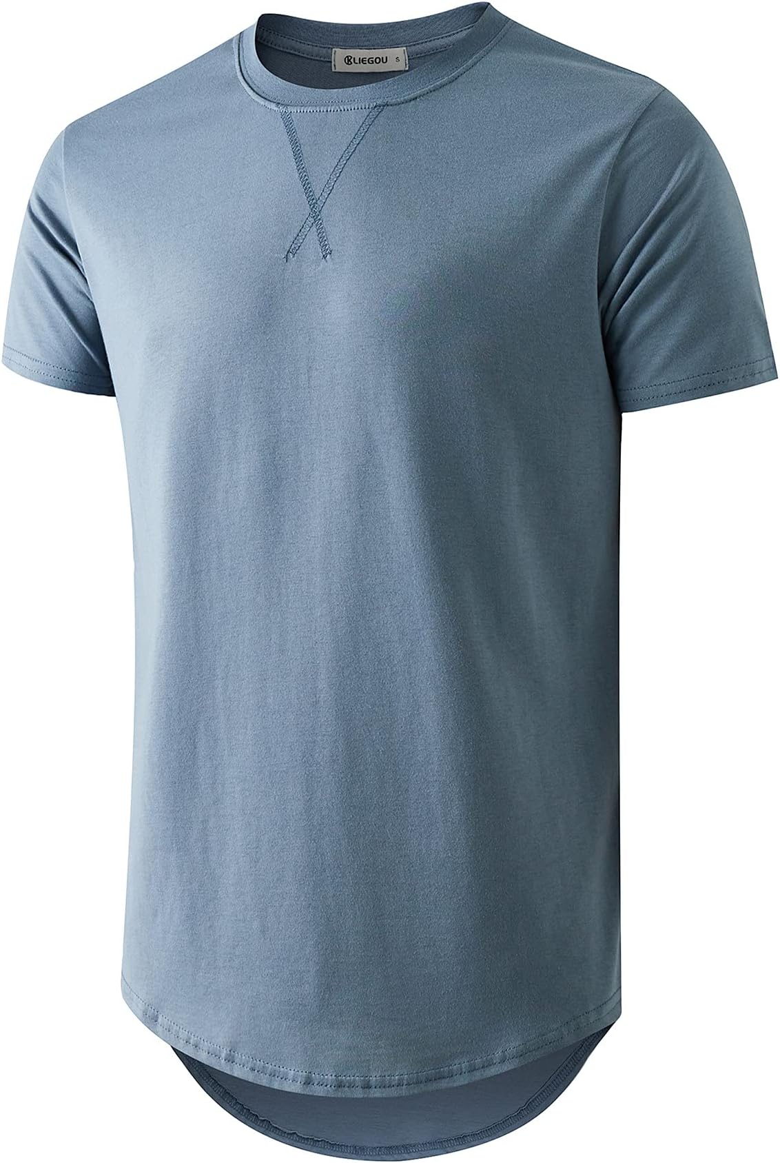 Mens 100 Cotton Hipster Hip Hop Longline Crewneck T-Shirt Pre - Shrunk S-4XL