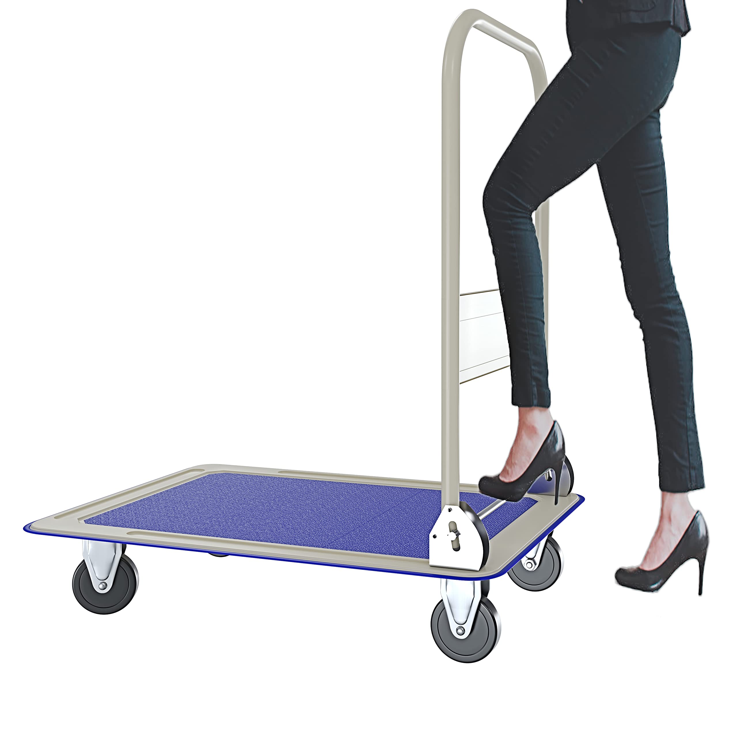 Carrello Richiudibile Pieghevole Tuttofare Portata 150 Kg Con 4 Ruote Carrellino Trasportatore A Piattaforma Pianale In Acciaio Rivestimento Antiscivolo Portapacchi Per Trasporto 82 x 48 x 72 Cm Blu