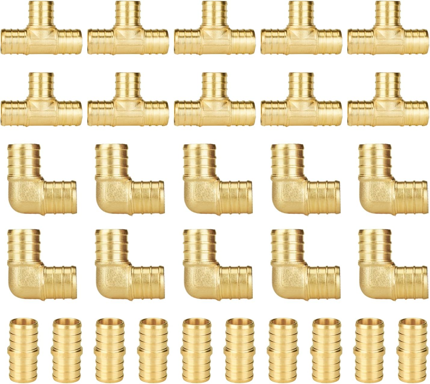 SUNGATOR 30-Pack 3/4 Inch PEX Fittings, 10 Each Elbow Tee Coupling, No Lead Brass Pex Fittings 3/4 Inch Assortment, UPC, NSF Certified