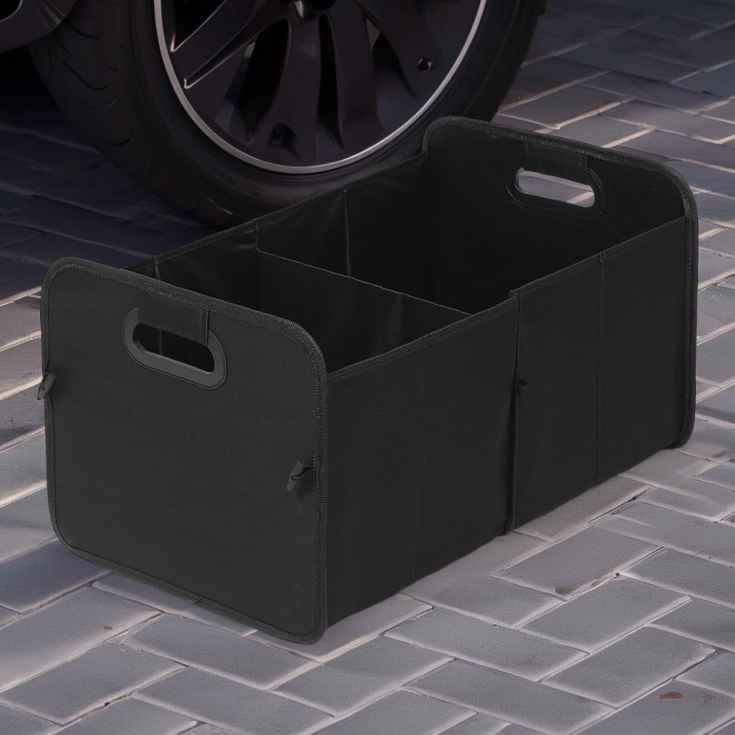 Luxshiny Car Trunk Organizer Foldable Oxford Fabric Cargo Storage Box with Pockets and Reflective Triangles for Suv Truck Camping and Car Interior Accessories