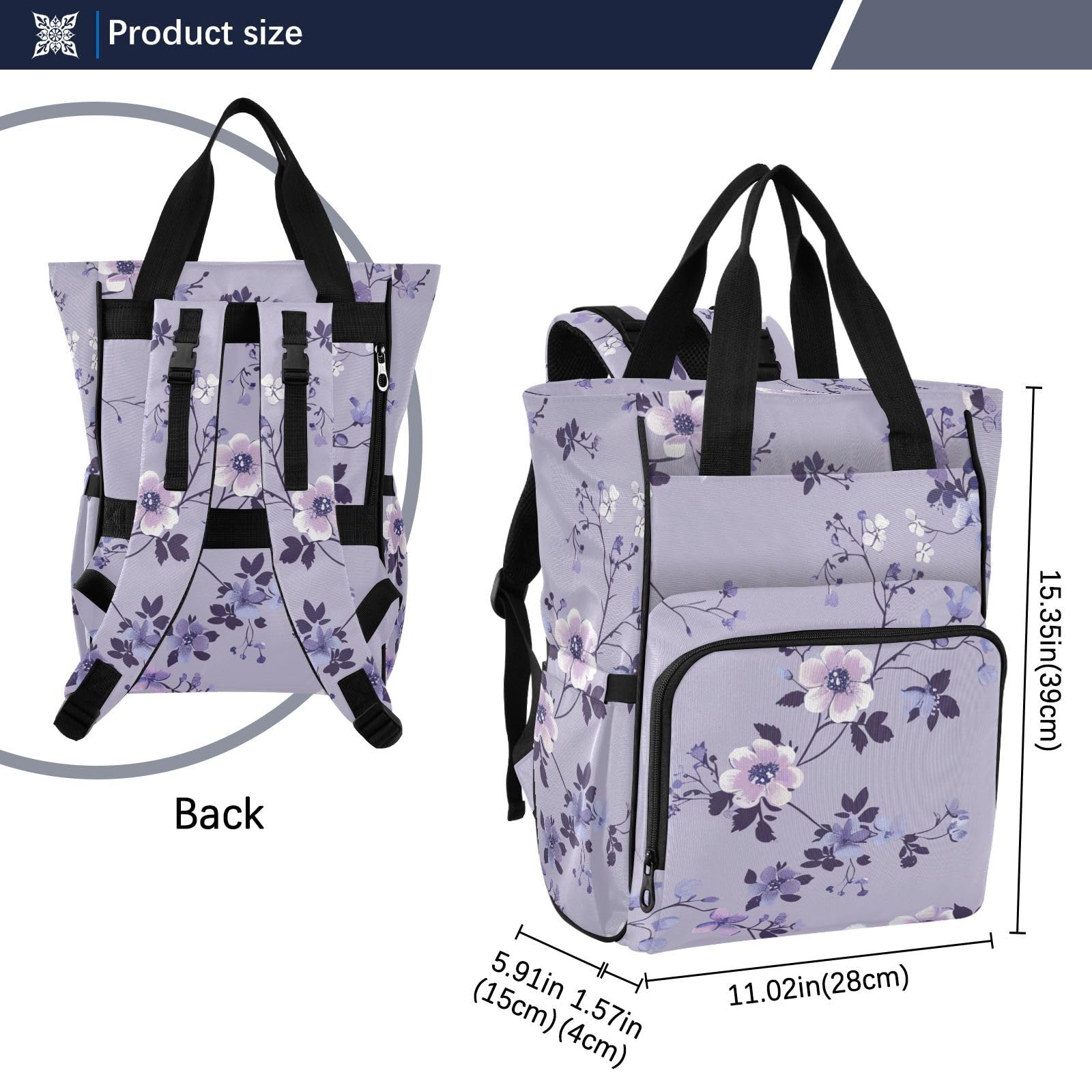Mochila para pañales para mamás, papás, estilo lento, violeta, vainilla