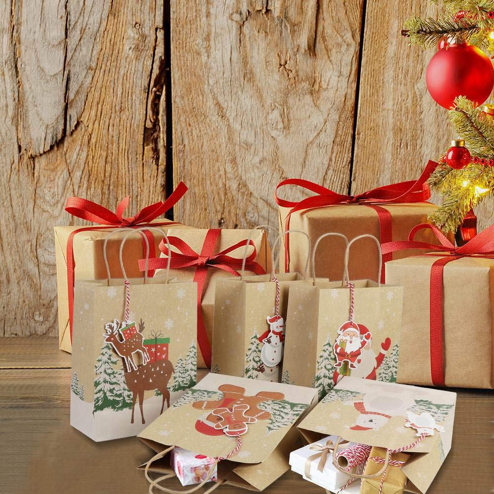 SOBEAU Weihnachts-Geschenktüten 24 Stück Aus Kraftpapier – 14x9,5x6 Cm Mit Griff, Für Plätzchen & Süßigkeiten