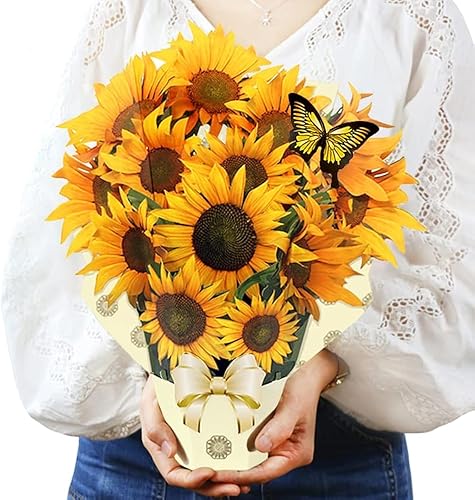 Miniatura 1 de Artmaple Tarjetas emergentes de papel para ramo de flores de tamaño real, tarjetas de felicitación 3D con tarjeta de notas y sobre para dar gracias,