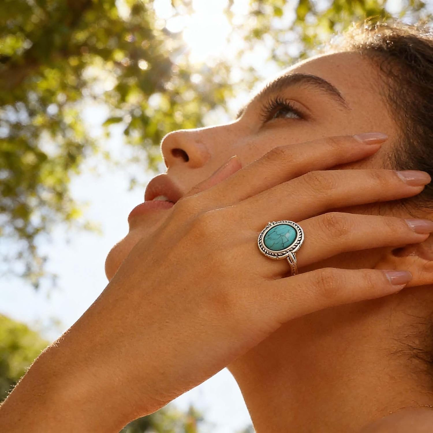Boho Turquoise Finger Ring Blue Turquoise Open Knuckle Ring Vintage Turquoises Wrap Open Ring Turquoises Adjustable Stacking Ring Jewelry for Women - Image 4