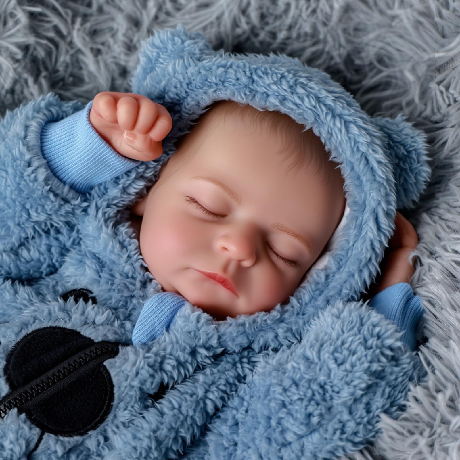 JIZHI Reborn Baby Dolls Boy 20 Inch, Handmade Realistic Reborn Babies Wearing a Blue One-piece Bear Suit - Image 2