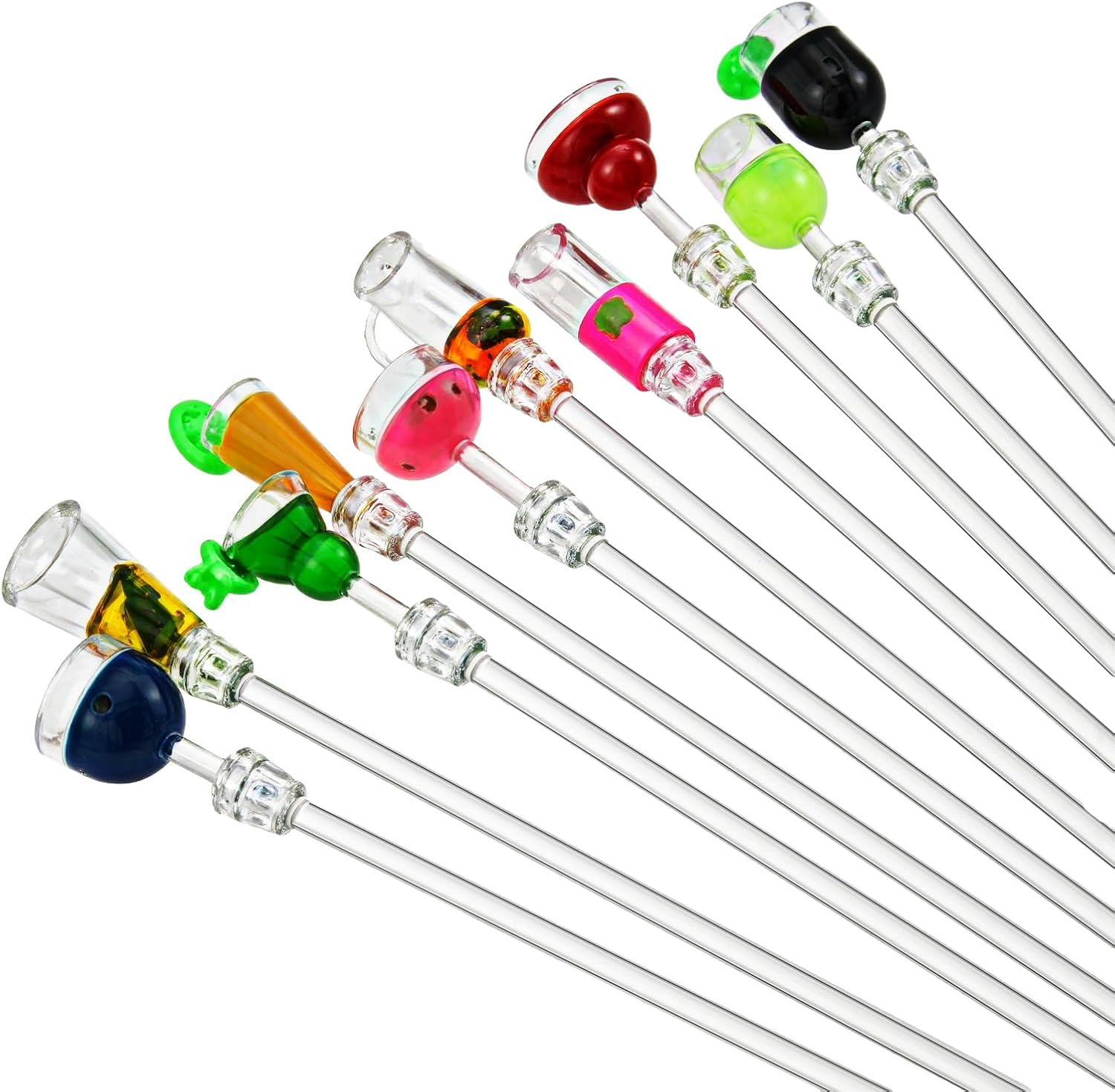 Domensi 10 Pcs Swizzle Sticks Cocktail Artistics Wine glass Top Plastic Beverage Stirrers Crystal Colorful Swizzle Sticks Drink Stirrer For Bar Cafes Restaurants Home 9.05inch