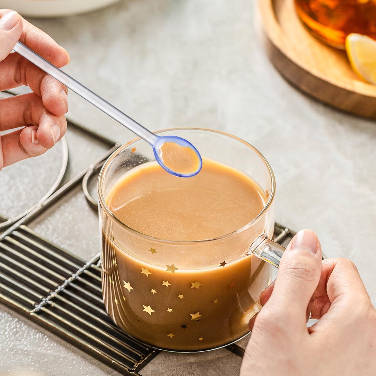 PRETYZOOM 6 Pcs Glass Stirring Spoons Long Handle Coffee Stirring Spoon Set for Tea Drinks Cocktails Honey and Kitchen Mixing Random Color