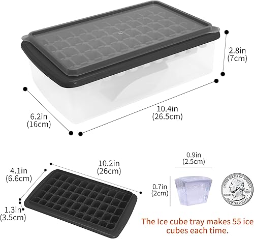 Miniatura 2 de Bandeja para cubitos de hielo con tapa y contenedor para congelador, bandeja de hielo de 55 pepitas de fácil liberación con tapa, recipiente de