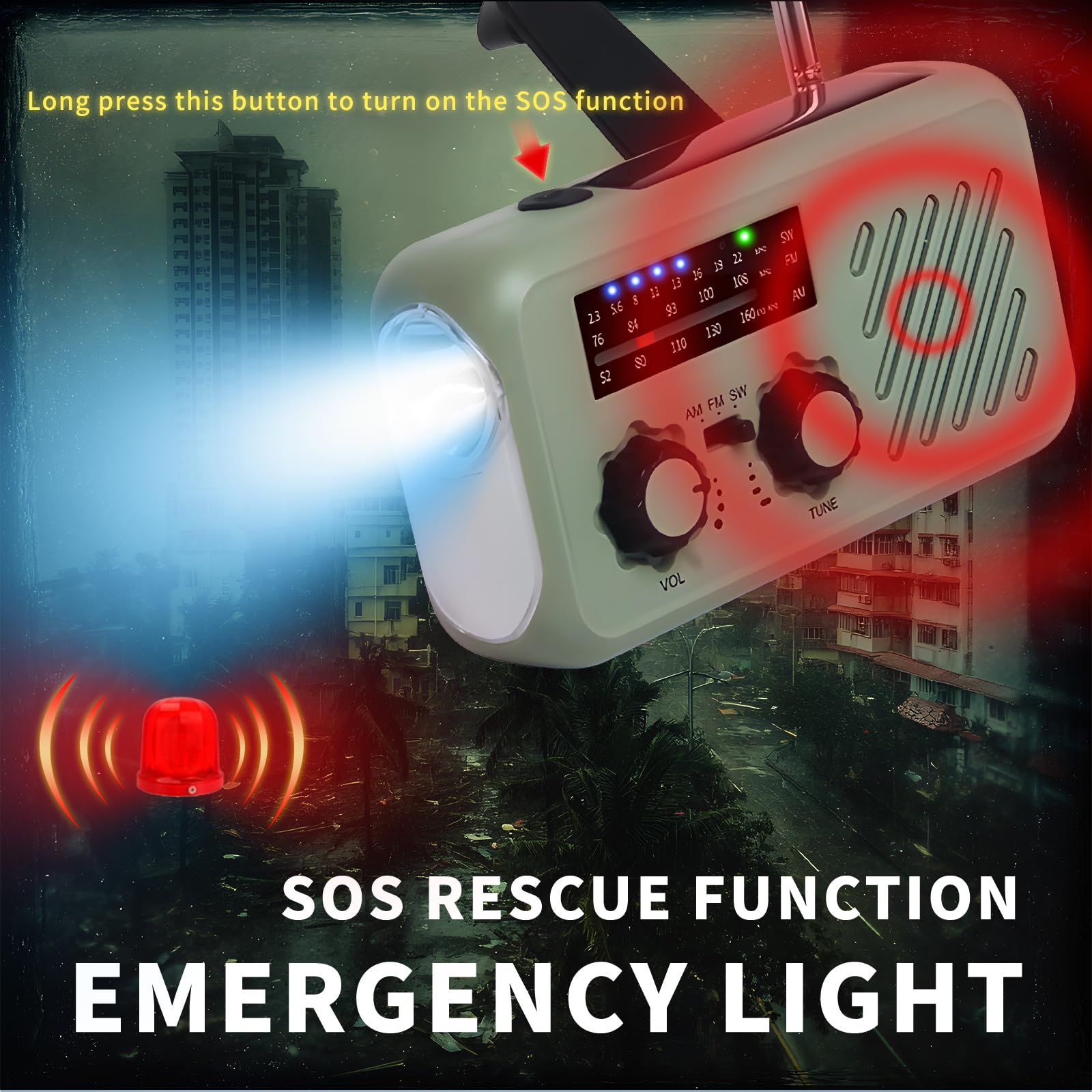 Linterna Solar Recargable con Radio, FM/Am Radio de Emergencia Portátil, Radio Solar de Emergencia con Manivela con LED 2000mAh Powerbank SOS Alarma USB para Camping al Aire Libre Kit Supervivencia