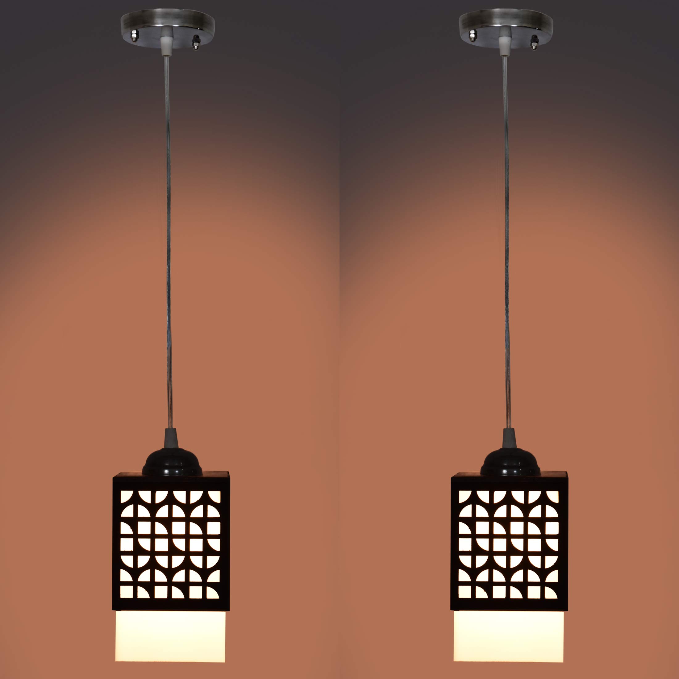 G Gojeeva The Wooden Hanging Lamp Style Hanging Lamp Creative Wood Pendant Light Lamp Suitable for Living Room,Foyer,Bedroom,Hallway (Black) Pack of 2