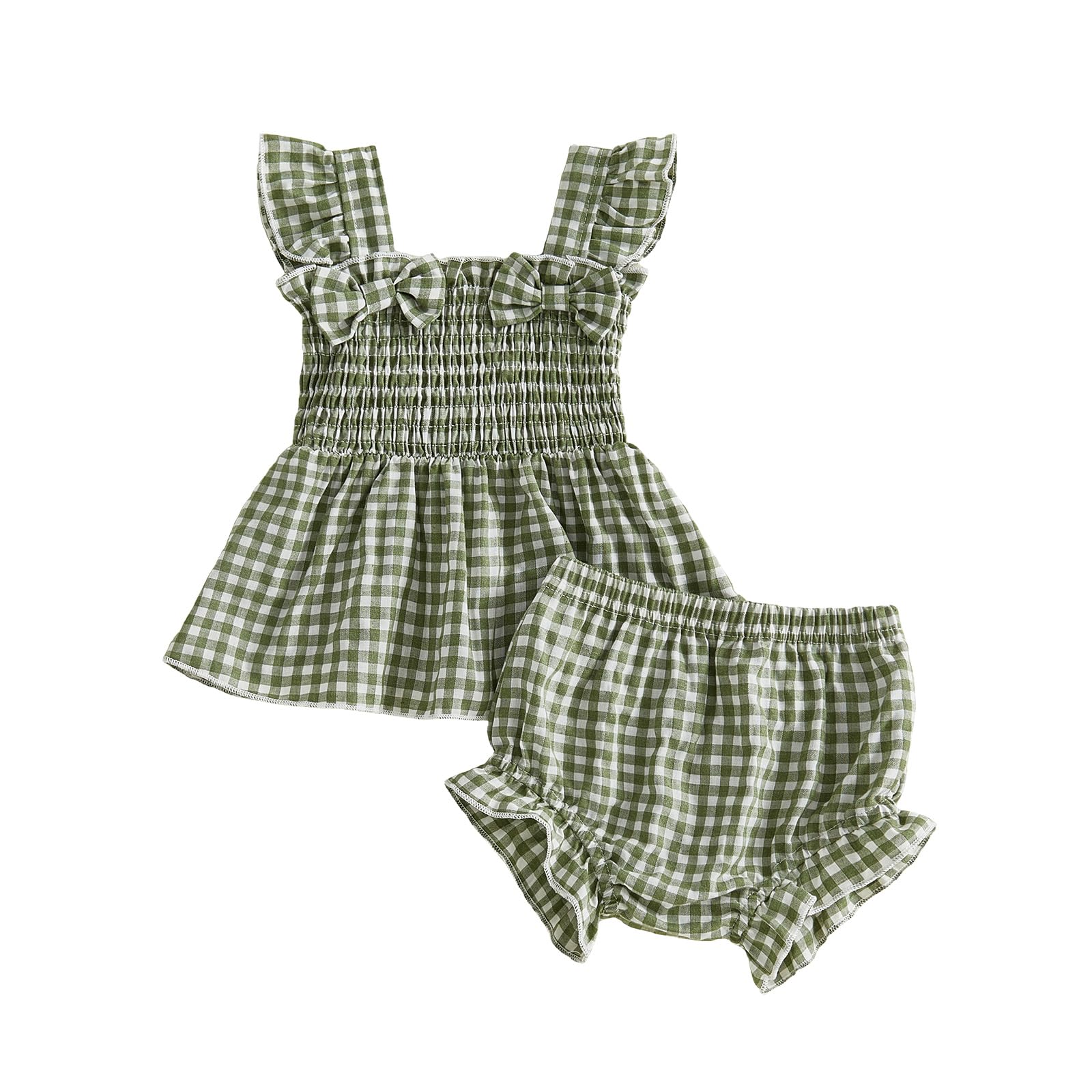 Toddler Baby Girl Summer Clothes Infant Girl Plaid Outfit Strawberry Ruffle Gingham Shirts Dress Tank Top Shorts Set — view 15