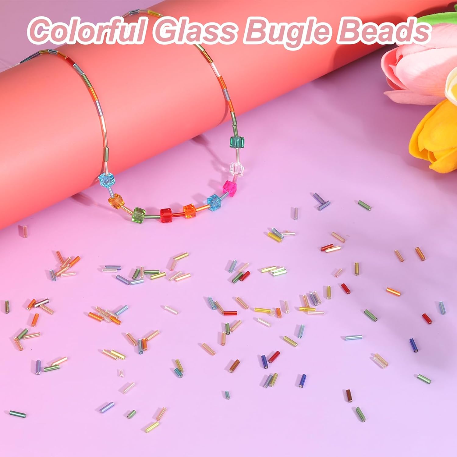 1800-Pack Bugle Beads, 2x4mm Embroidery Craft Glass Bugle Tube Seed Beads for DIY Craft/Bracelet/Necklaces [Light Green] - Image 4