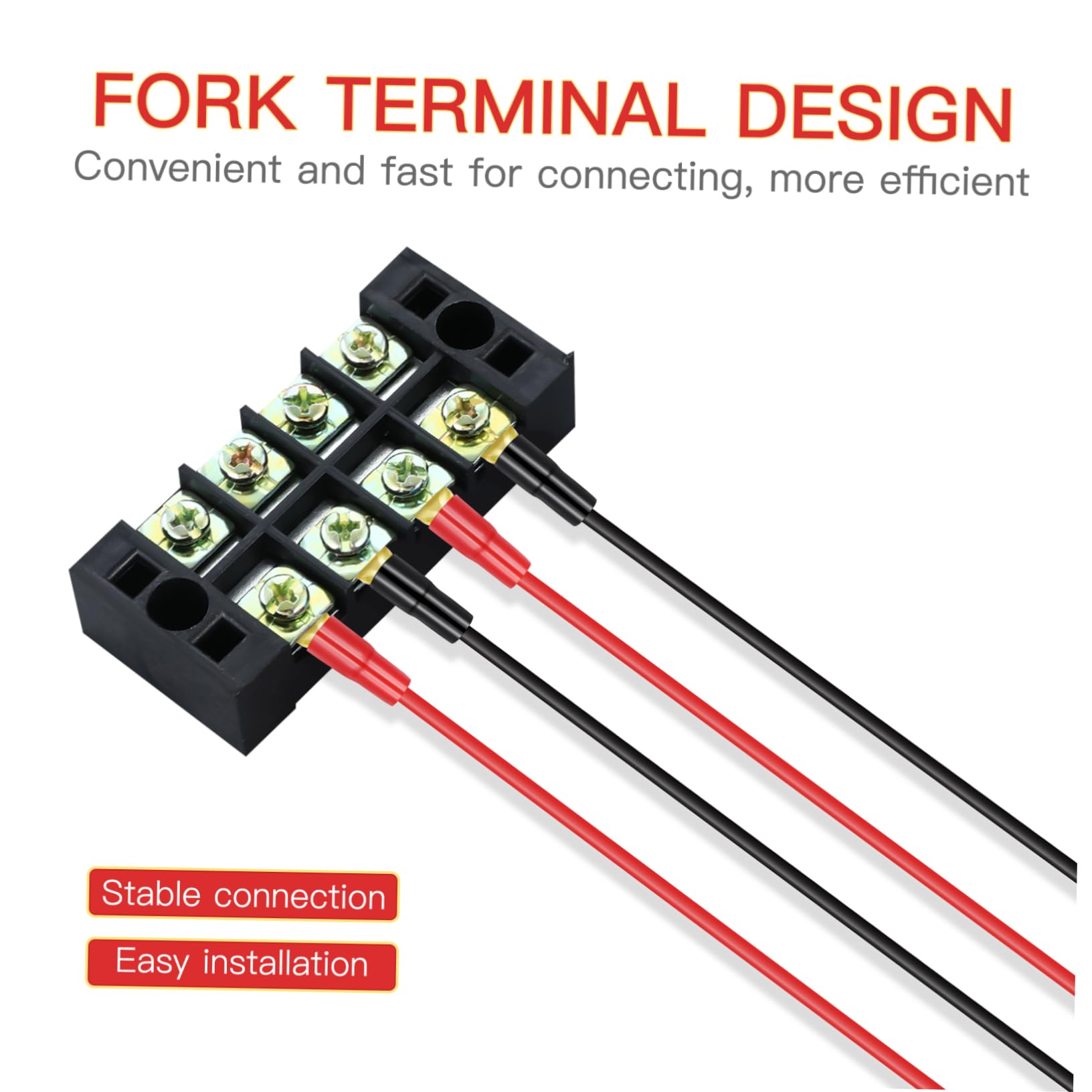 VICASKY 5 Pairs Copper Gold Plated 8 Gauge Strip Spade Terminal Spade Fork Adapters Connectors Plugs Crimp Barrier Spades for Speaker Wire Cable Terminal Plug 8GA ()