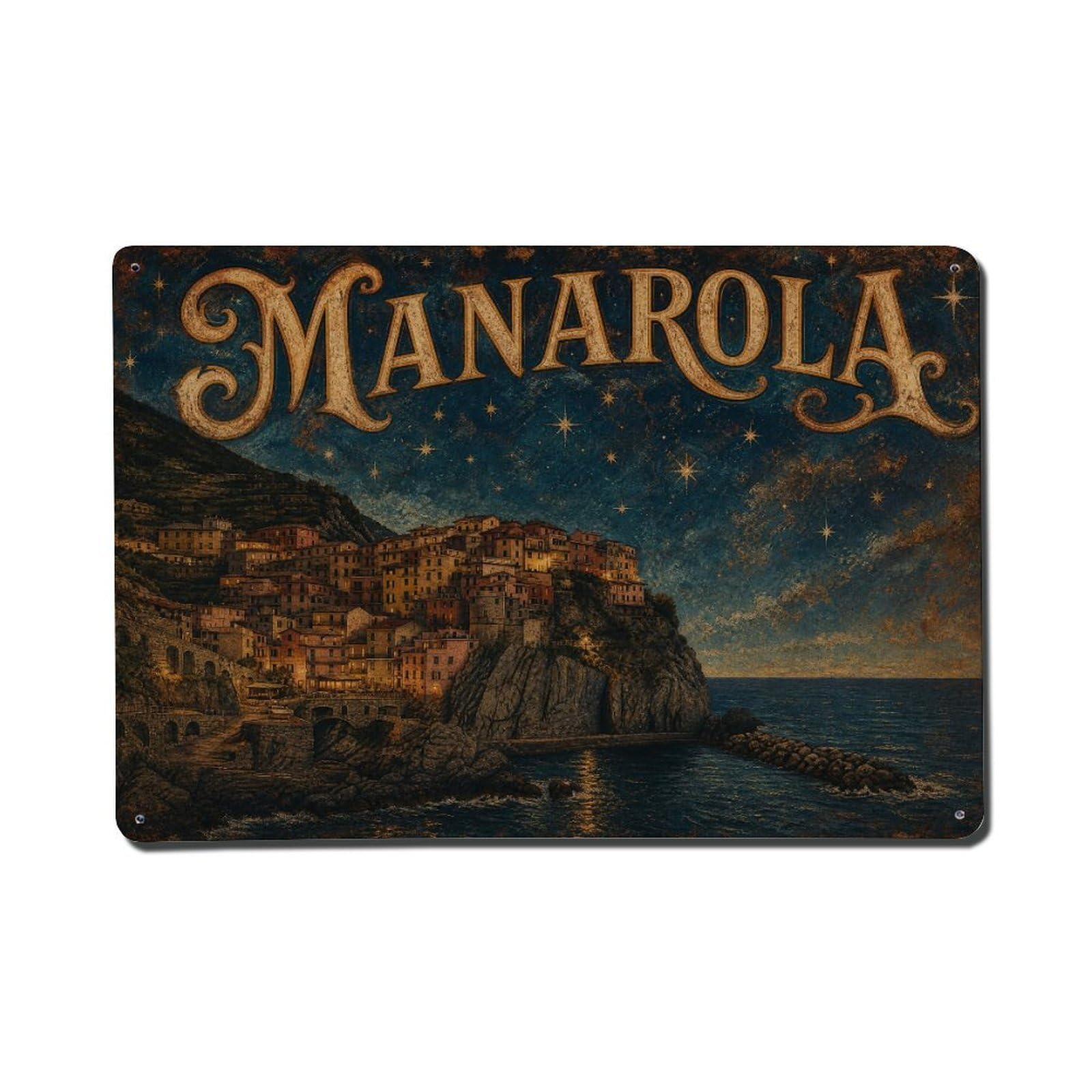 Metal Tin Sign Vintage Travel Manarola Italy
