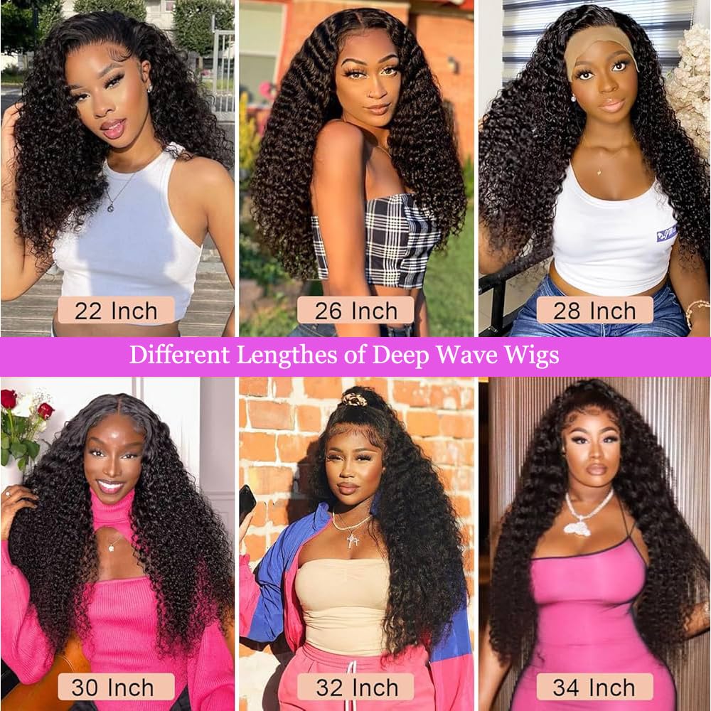 30 Inch Deep Wave Lace Front Wigs Human Hair 200 Density 13x6 HD Transparent Lace Frontal Wigs Human Hair Pre Plucked Curly Human Hair Wig for Women Deep Curly Glueless Wigs