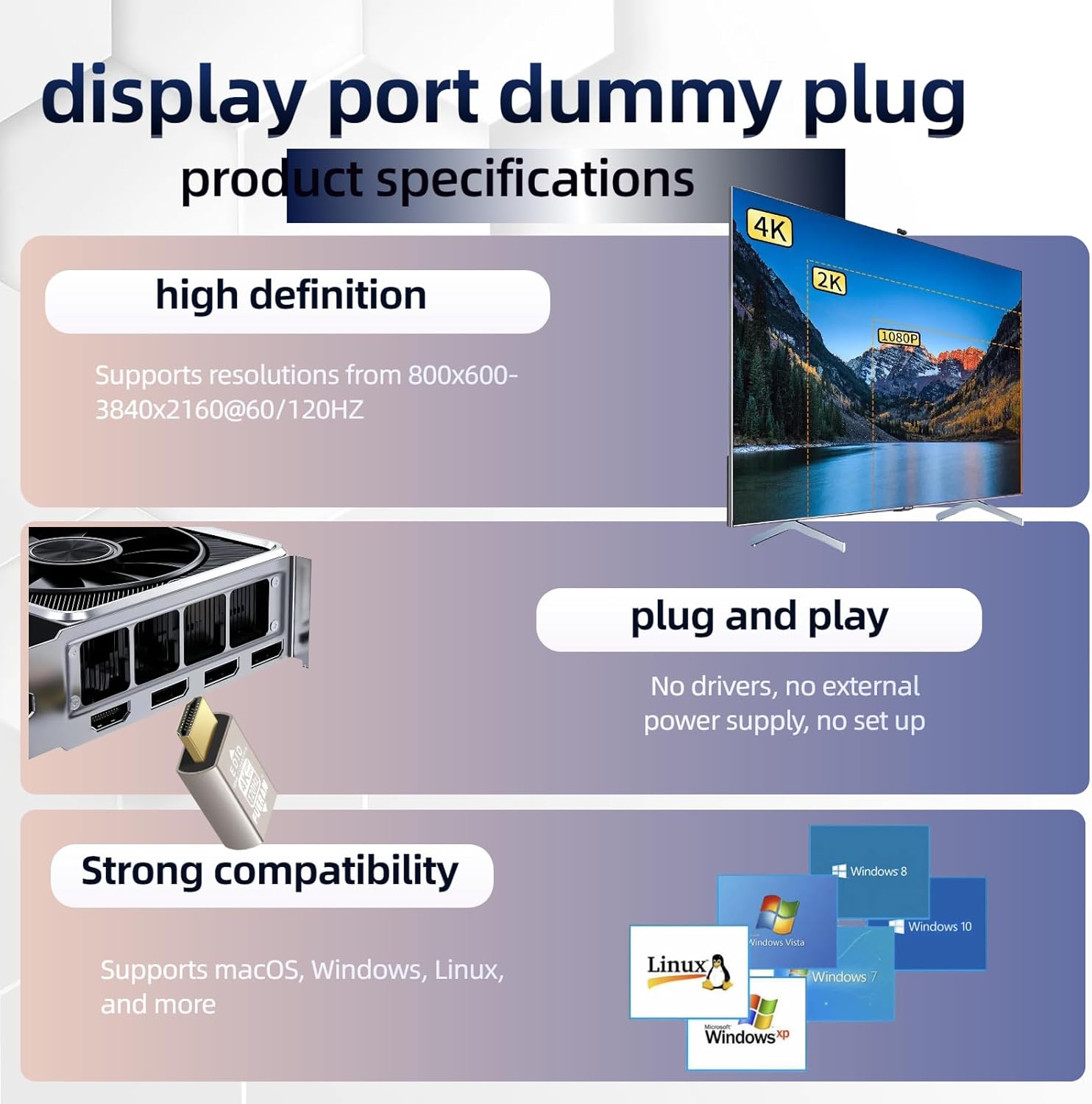 4K 120Hz HDMI 2.1 Dummy Plug – High-Resolution Virtual Display Emulator for PC, VR Headsets & Cryptocurrency Mining EDID Headless Ghost Display Adapter - Image 5