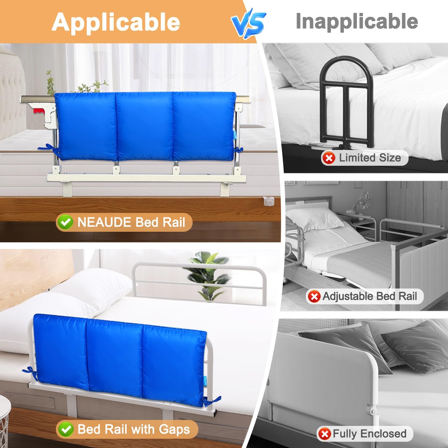 Bed Rail Cushion Pads for Hospital Bed Rails Cover Padding Bed Barrier for Adults Medical Foam Bumper Pads Rail Protector Safety Guard for Elderly Adults Bed Side Rails Padding Cover - 1 PCS