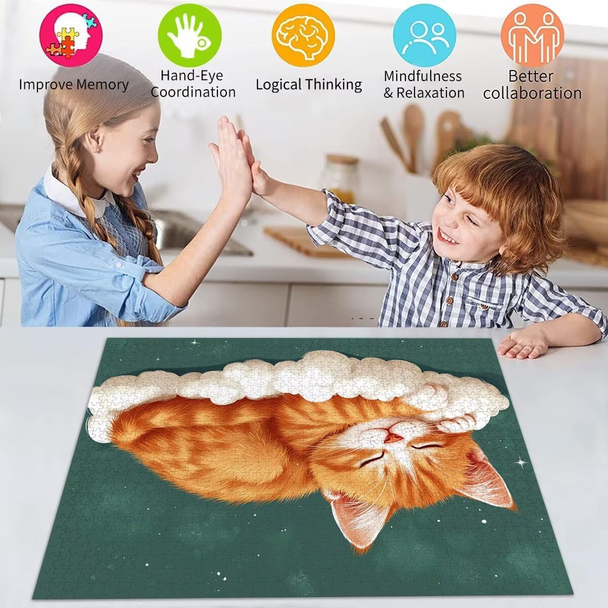 Gatto Jigsaw Puzzle Adulti 2000 pezzi Jigsaw Puzzles Classici Arte Impossibili Grandi Dimensioni Cartone Animato per Adulti e Ragazzi Divertimento Giochi Rilassamento e Intelligence 70x99cm t-699