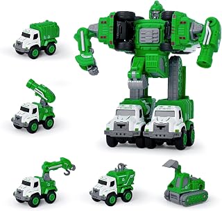 Funny Boo Transforming Robot Toys for Boys City Sanitaion Vehicle Deformation Toy 5 in 1 Educational STEM Toys for Toddler Christmas Birthday Gifts