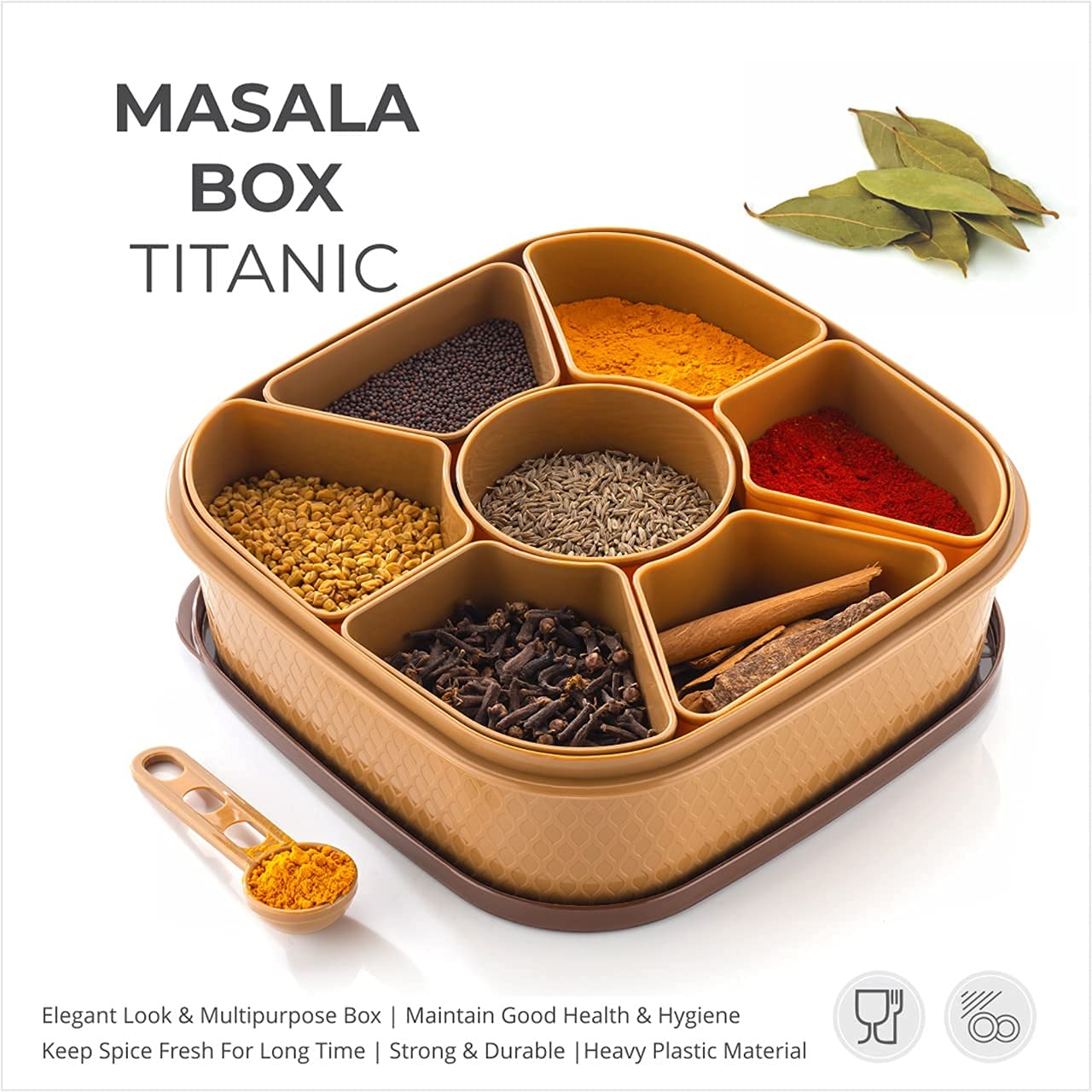 OMORTEX 7 IN 1 Elegant Masala Box and Spice Containers Set 1 Piece Spice Set (Plastic)