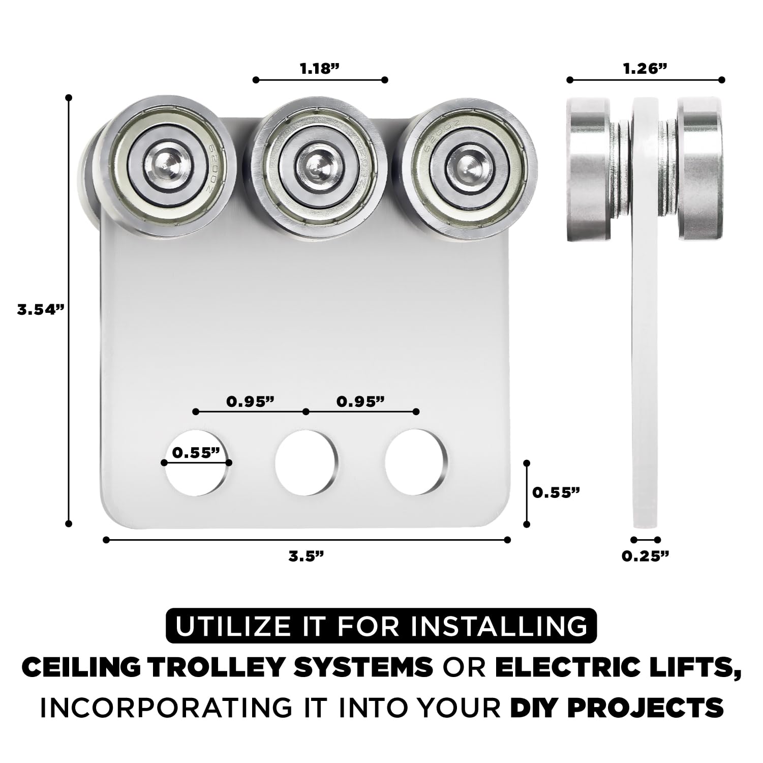 6 Wheels Trolley Assembly Rollers, 6 Bearings Strut Channel Trolley Hardware, Stable Strut Roller Trolley for 1-5/8