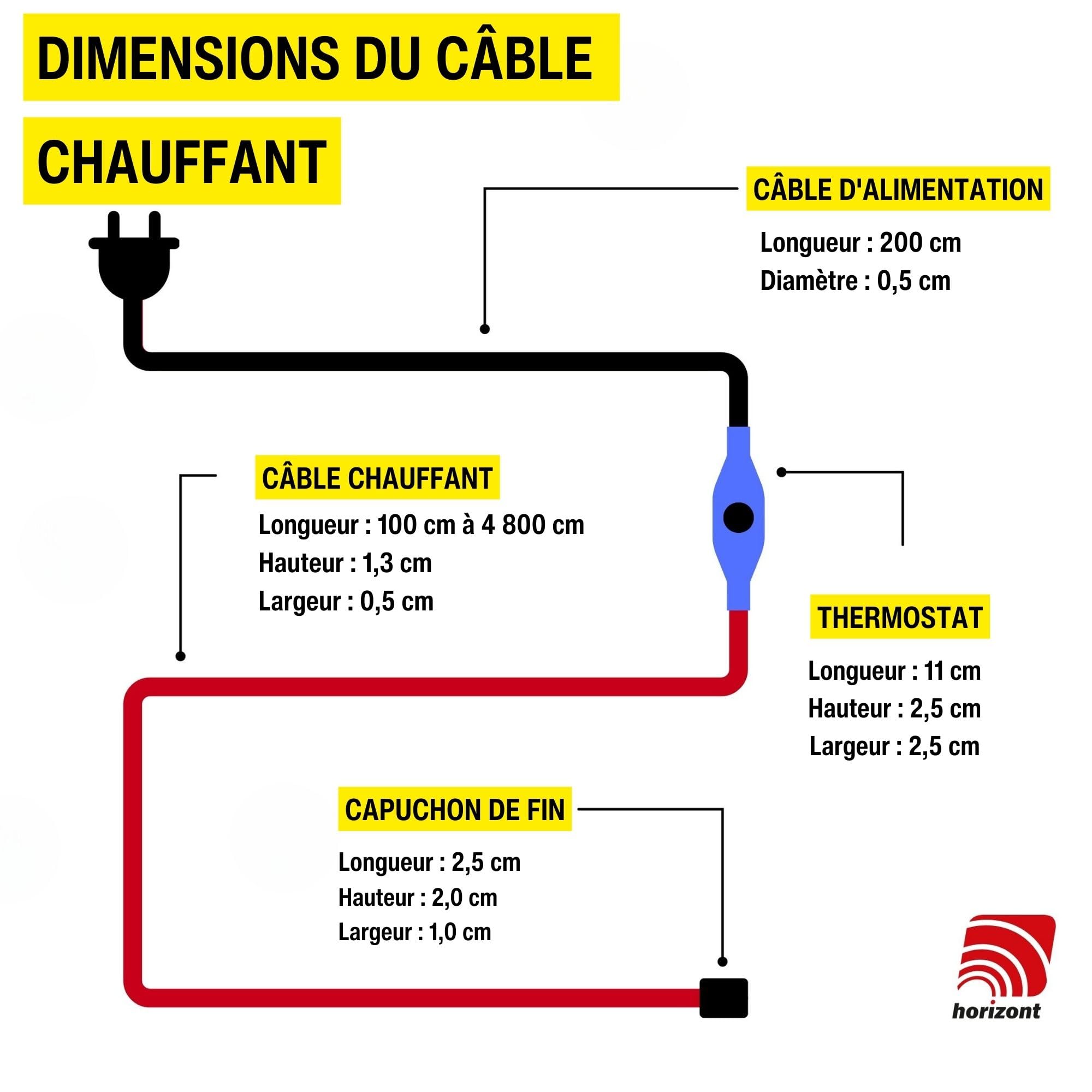 Câble chauffant antigel 36 m 230 V avec thermostat pour conduite d'eau et gouttière