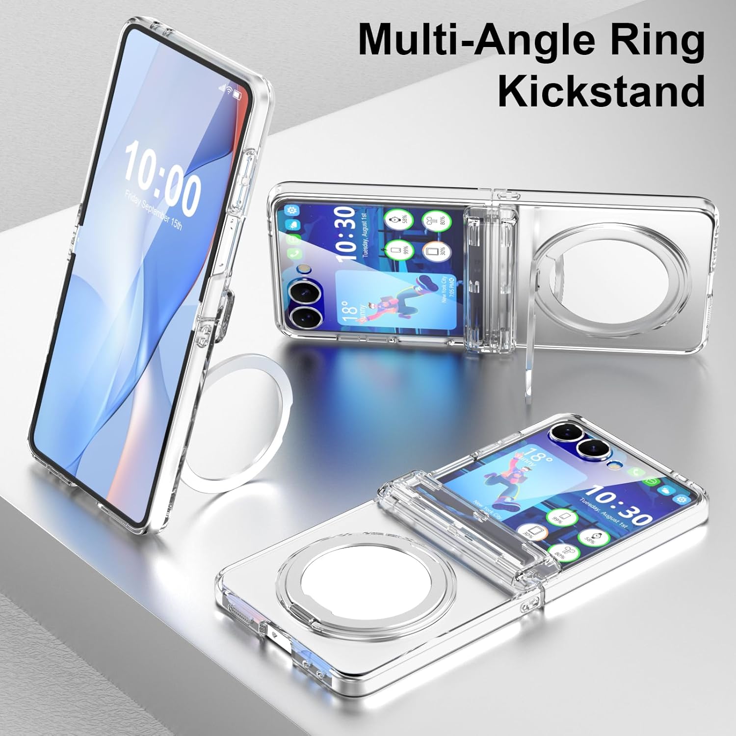 SQMCase Designed for Samsung Galaxy Z Flip 7 Case Magnetic Kickstand with Makeup Mirror & Hinge Protection & Screen Protector[Compatible with MagSafe],Slim Protective Phone Cover(Clear)