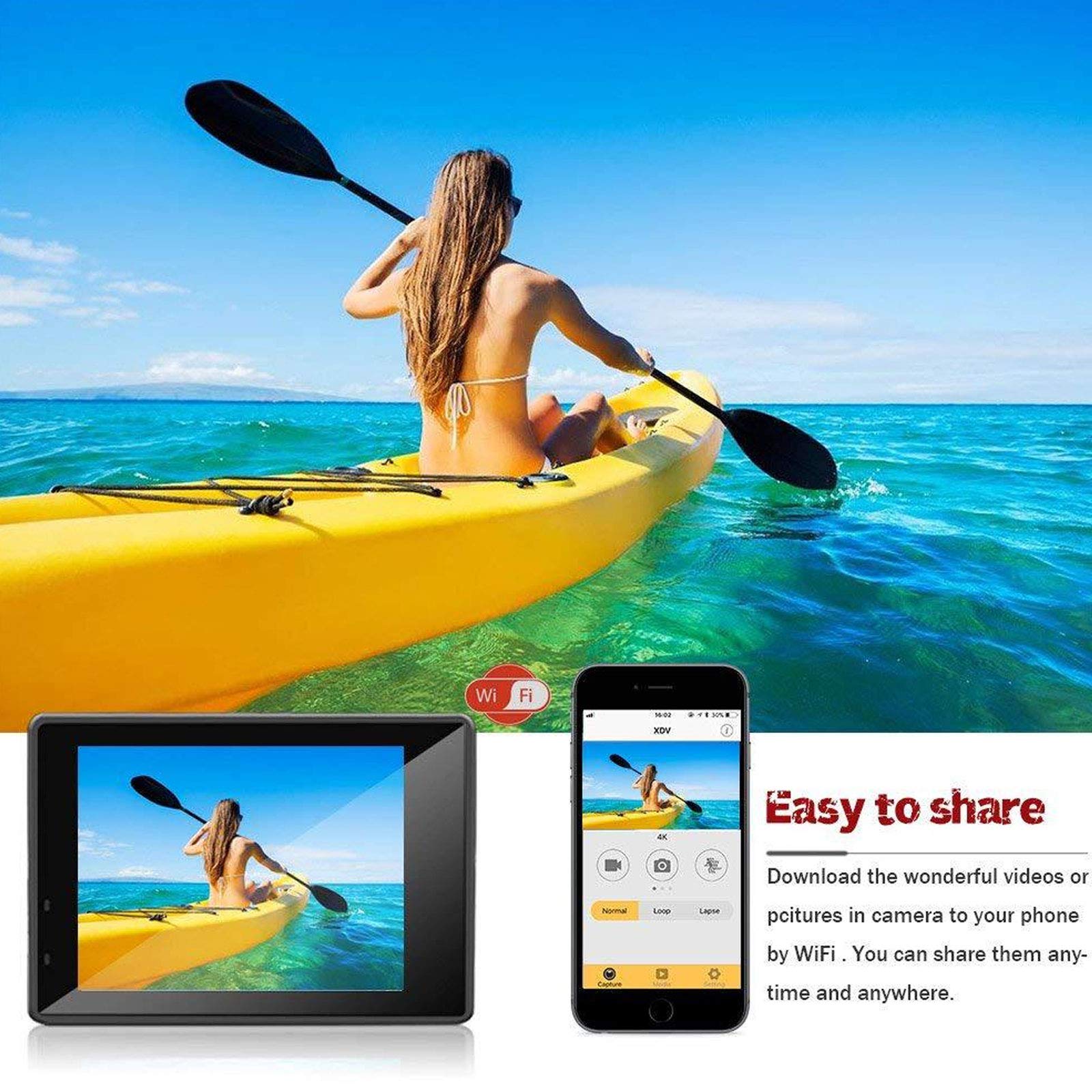 Caméra Étanche, 4K 2.0" écran LCD Full HD étanche Action Appareil Photo Caméscope Vidéo sous-Marine 30M avec Action Cam Wi-FI Intégré et Telecommande sans Fil,Noir