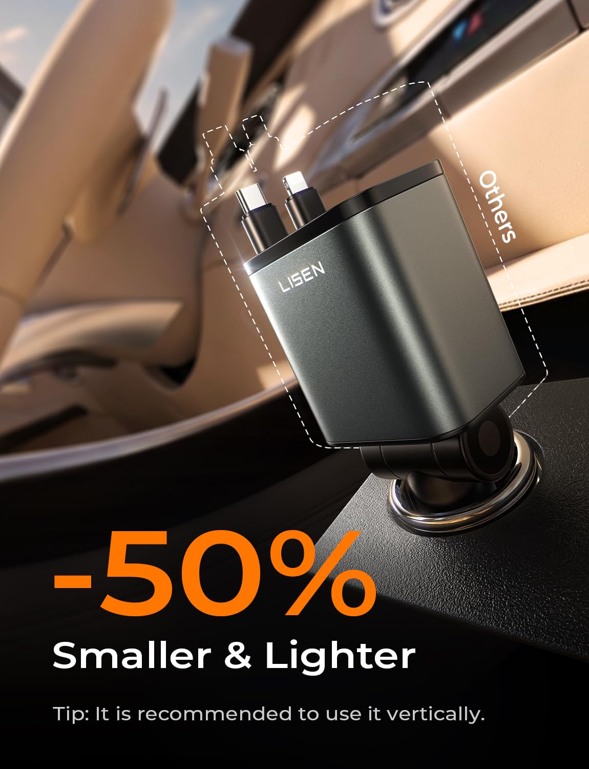 LISEN 4 in 1 Starlight Retractable Car Charger, 75W USB C Cigarette Adapter Fast Charging, Starlight Retractable Car Accessories for Women Mom, for iPhone 17 Pro Max Air 16 15 14 13 12 view 4